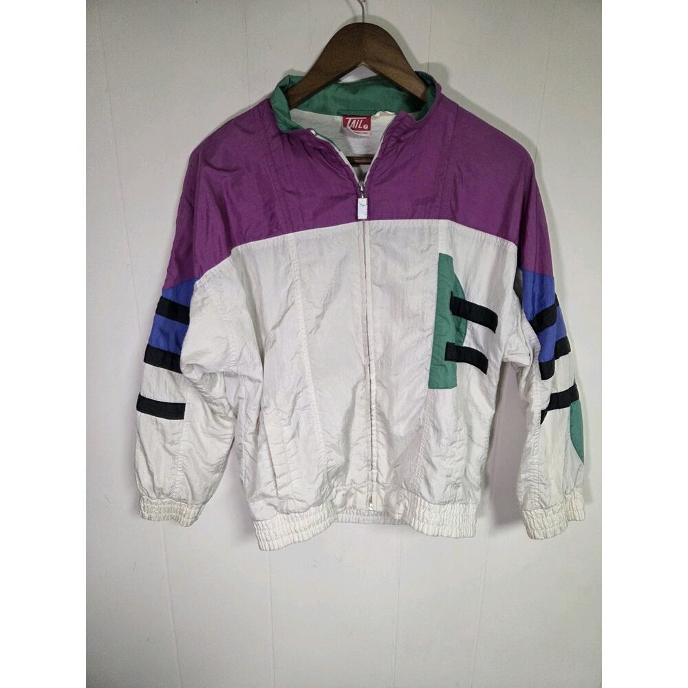 Vintage Windbreaker Colorblock Jacket Purple White And Blue Tail Size Small